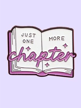 'Just One More Chapter' Enamel Pin - Pink & White Book Design